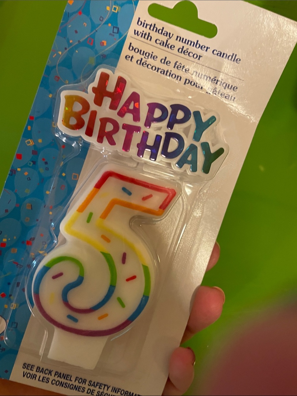 Rainbow Number 5 Birthday Candle with Happy Birthday Topper - Picture 4 of 4